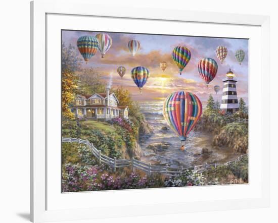 Balloons over Cottage Cove-Nicky Boehme-Framed Giclee Print