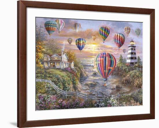 Balloons over Cottage Cove-Nicky Boehme-Framed Giclee Print