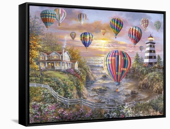 Balloons over Cottage Cove-Nicky Boehme-Framed Stretched Canvas