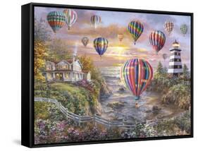 Balloons over Cottage Cove-Nicky Boehme-Framed Stretched Canvas