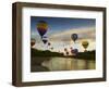 Balloons Soaring About Sandia Mountains and Rio Grande River During Albuquerque Balloon Fiesta-James Shive-Framed Photographic Print