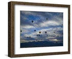 Balloons Soaring About Sandia Mountains During Albuquerque Balloon Fiesta-James Shive-Framed Photographic Print
