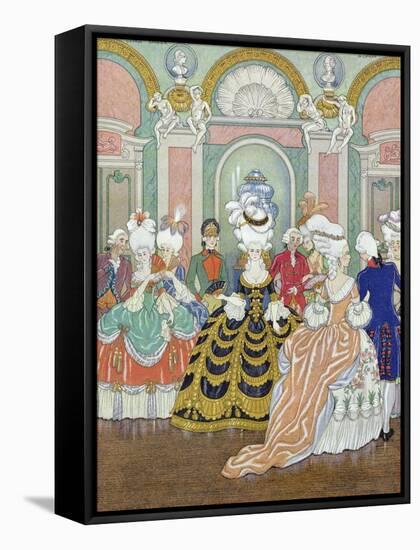 Ballroom Scene, Illustration from Les Liaisons Dangereuses by Pierre Choderlos de Laclos-Georges Barbier-Framed Stretched Canvas