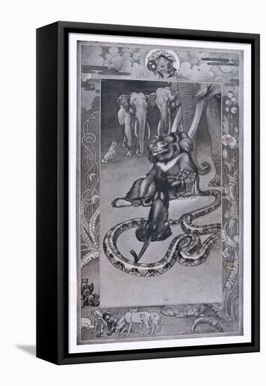 Baloo the Bear Kaa the Snake Bagheera the Panther and the Elephants-J.m. Gleeson-Framed Stretched Canvas