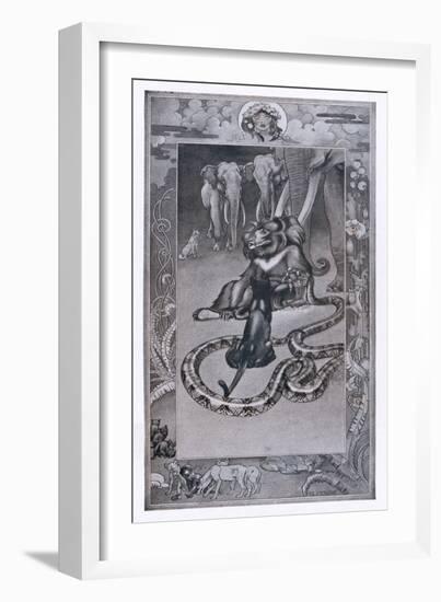 Baloo the Bear Kaa the Snake Bagheera the Panther and the Elephants-J.m. Gleeson-Framed Art Print