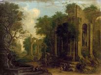Wooded Landscape with Travellers Resting by Classical Ruins-Balthasar Beschey-Mounted Giclee Print