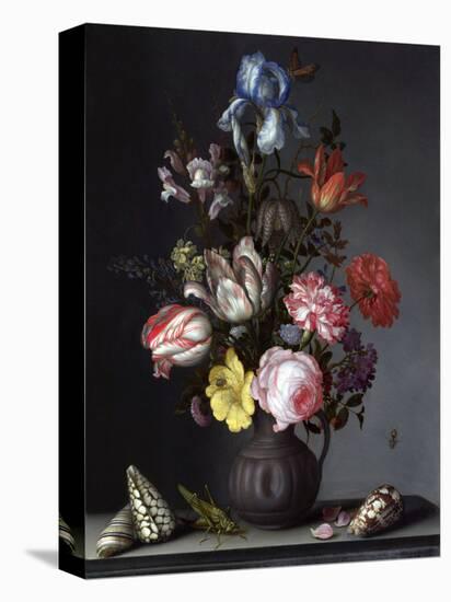 Balthasar van der Ast, Flowers in a Vase with Shells and Insects-Dutch Florals-Stretched Canvas
