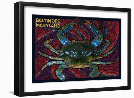 Baltimore, Maryland - Blue Crab Paper Mosaic-Lantern Press-Framed Art Print