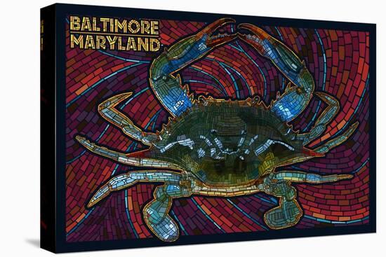 Baltimore, Maryland - Blue Crab Paper Mosaic-Lantern Press-Stretched Canvas