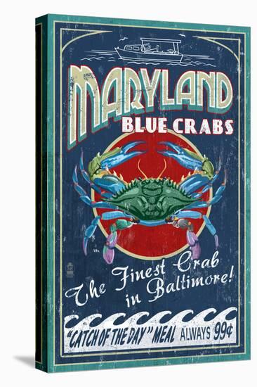 Baltimore, Maryland - Blue Crabs-Lantern Press-Stretched Canvas