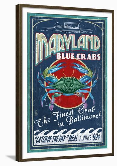 Baltimore, Maryland - Blue Crabs-Lantern Press-Framed Art Print