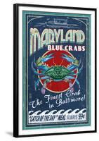 Baltimore, Maryland - Blue Crabs-Lantern Press-Framed Art Print