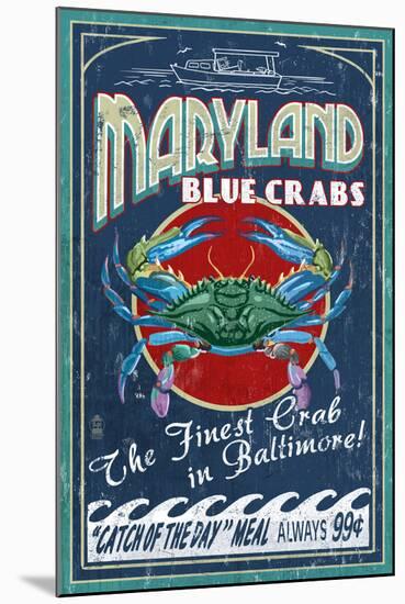 Baltimore, Maryland - Blue Crabs-Lantern Press-Mounted Art Print