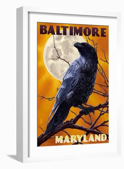 Baltimore, Maryland - Raven and Moon-Lantern Press-Framed Art Print