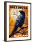 Baltimore, Maryland - Raven and Moon-Lantern Press-Framed Art Print