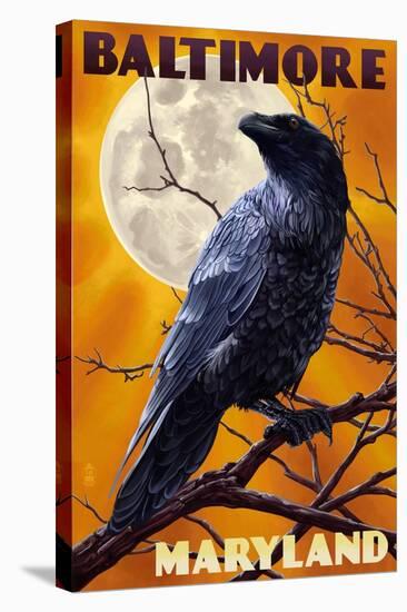 Baltimore, Maryland - Raven and Moon-Lantern Press-Stretched Canvas