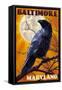 Baltimore, Maryland - Raven and Moon-Lantern Press-Framed Stretched Canvas