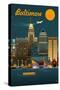 Baltimore, Maryland - Retro Skyline-Lantern Press-Stretched Canvas