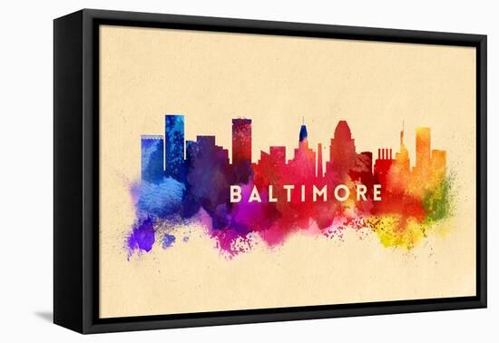 Baltimore, Maryland - Skyline Abstract-Lantern Press-Framed Stretched Canvas