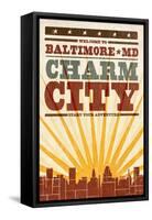 Baltimore, Maryland - Skyline and Sunburst Screenprint Style-Lantern Press-Framed Stretched Canvas