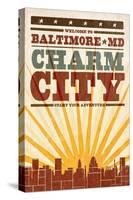 Baltimore, Maryland - Skyline and Sunburst Screenprint Style-Lantern Press-Stretched Canvas