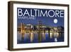 Baltimore, Maryland - Skyline at Night-Lantern Press-Framed Art Print