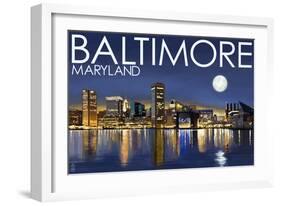 Baltimore, Maryland - Skyline at Night-Lantern Press-Framed Art Print