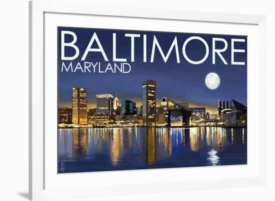 Baltimore, Maryland - Skyline at Night-Lantern Press-Framed Premium Giclee Print