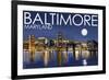 Baltimore, Maryland - Skyline at Night-Lantern Press-Framed Premium Giclee Print