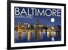 Baltimore, Maryland - Skyline at Night-Lantern Press-Framed Premium Giclee Print