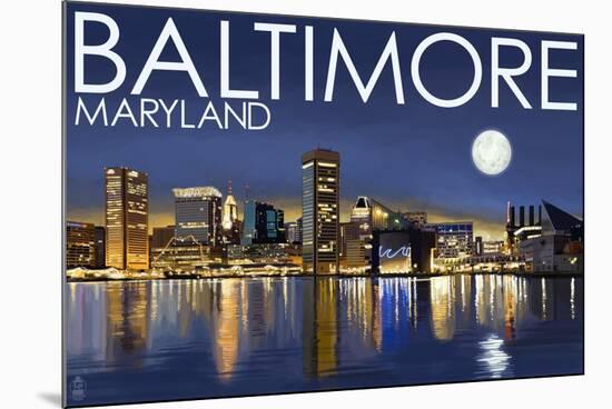 Baltimore, Maryland - Skyline at Night-Lantern Press-Mounted Premium Giclee Print