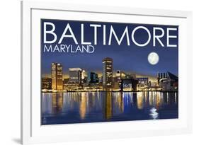 Baltimore, Maryland - Skyline at Night-Lantern Press-Framed Art Print