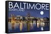 Baltimore, Maryland - Skyline at Night-Lantern Press-Framed Stretched Canvas