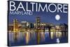 Baltimore, Maryland - Skyline at Night-Lantern Press-Stretched Canvas