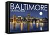 Baltimore, Maryland - Skyline at Night-Lantern Press-Framed Stretched Canvas