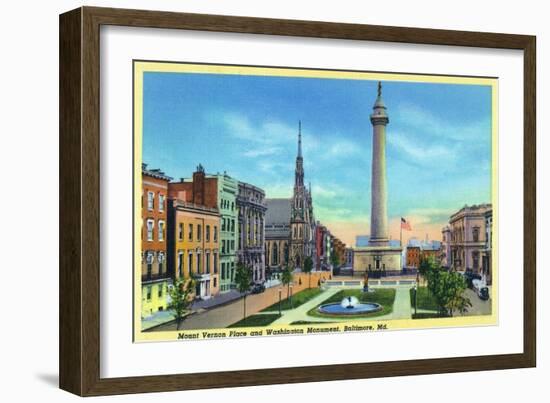 Baltimore, Maryland, View of Mount Vernon Place and Washington Monument-Lantern Press-Framed Art Print