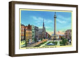 Baltimore, Maryland, View of Mount Vernon Place and Washington Monument-Lantern Press-Framed Art Print