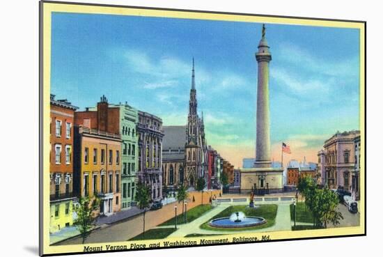 Baltimore, Maryland, View of Mount Vernon Place and Washington Monument-Lantern Press-Mounted Art Print