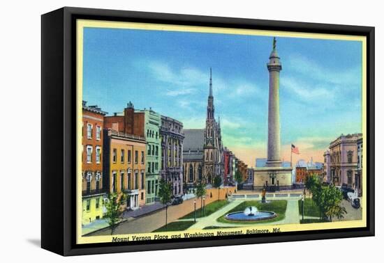 Baltimore, Maryland, View of Mount Vernon Place and Washington Monument-Lantern Press-Framed Stretched Canvas