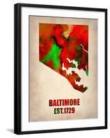 Baltimore Watercolor Map-NaxArt-Framed Art Print