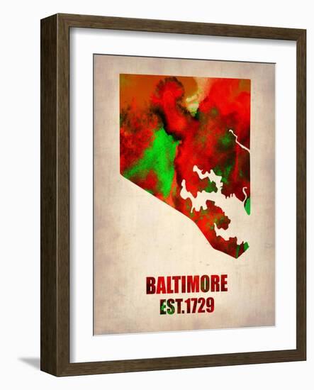 Baltimore Watercolor Map-NaxArt-Framed Art Print