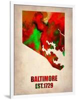 Baltimore Watercolor Map-NaxArt-Framed Art Print