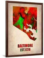 Baltimore Watercolor Map-NaxArt-Framed Art Print