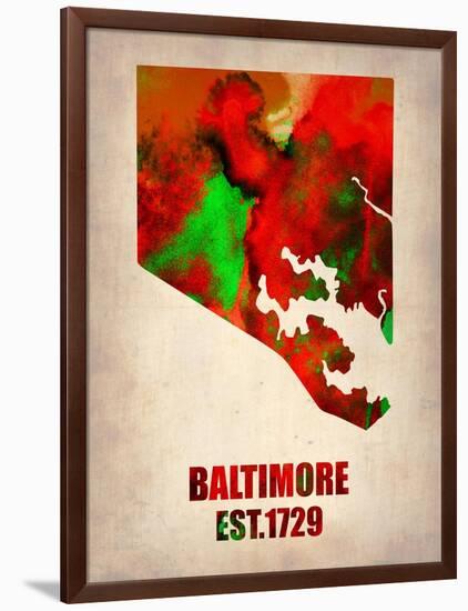 Baltimore Watercolor Map-NaxArt-Framed Art Print