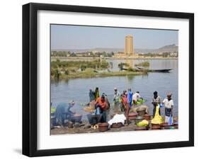 Bamako, Dyeing and Rinsing Cotton Cloth on the Bank of the Niger River Near Bamako, Mali-Nigel Pavitt-Framed Photographic Print