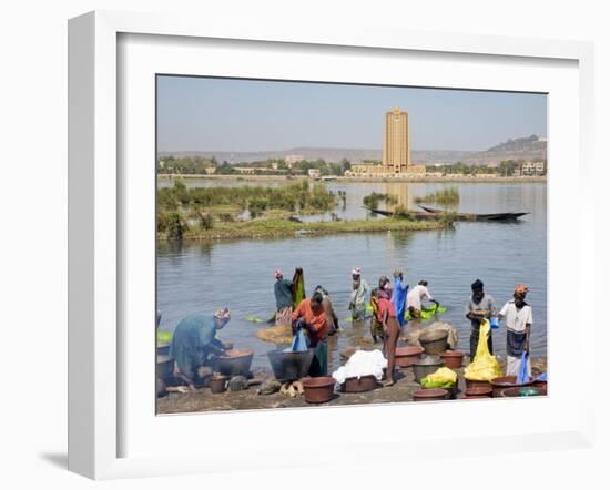 Bamako, Dyeing and Rinsing Cotton Cloth on the Bank of the Niger River Near Bamako, Mali-Nigel Pavitt-Framed Photographic Print