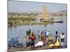 Bamako, Dyeing and Rinsing Cotton Cloth on the Bank of the Niger River Near Bamako, Mali-Nigel Pavitt-Mounted Photographic Print