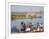 Bamako, Dyeing and Rinsing Cotton Cloth on the Bank of the Niger River Near Bamako, Mali-Nigel Pavitt-Framed Photographic Print