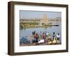 Bamako, Dyeing and Rinsing Cotton Cloth on the Bank of the Niger River Near Bamako, Mali-Nigel Pavitt-Framed Photographic Print