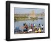 Bamako, Dyeing and Rinsing Cotton Cloth on the Bank of the Niger River Near Bamako, Mali-Nigel Pavitt-Framed Photographic Print